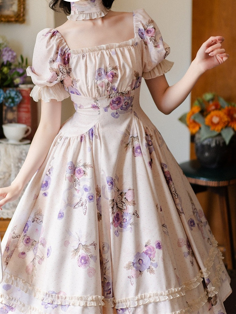 Purple Floral Polka Dot Classic Dress - Forest Wardrobe