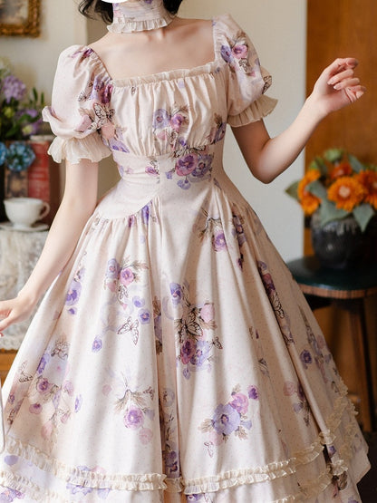 Purple Floral Polka Dot Classic Dress - Forest Wardrobe