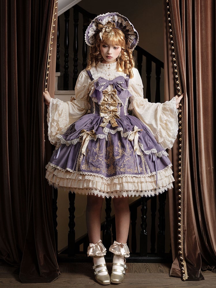 Samt Dekoration JSK Kerze Lolita Kleid Lila Schleifen Stickerei