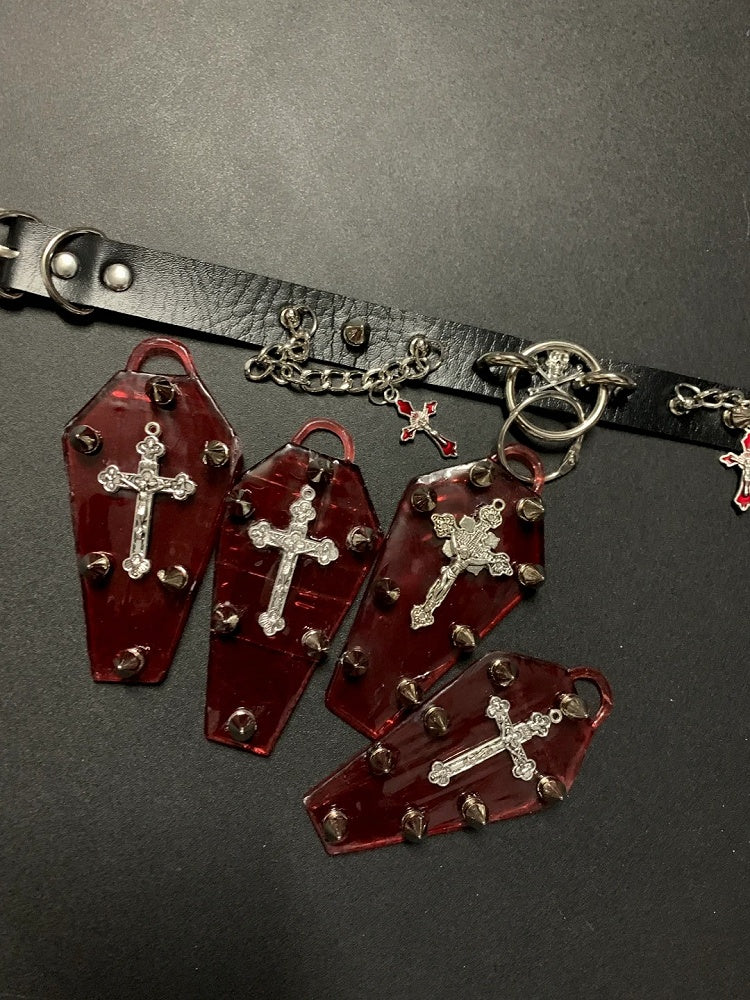 Gothic Cross Coffin Pendant Studs Detail Choker