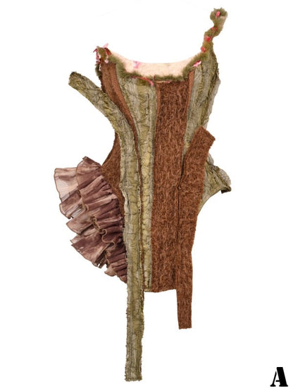 Brown and Green Asymmetrical Forest Fairy Goth Branch Corset