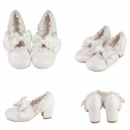 in Bow Sweet with Lace-Trimmed Mid Strap White Beaded Clasp Lolita Heart Heels