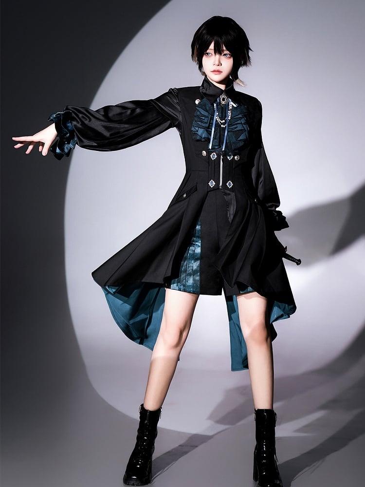 Plissee Shorts Blau Ouji Gerade-bein Vorne Lolita Schwarz und