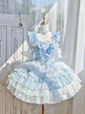 Layered Balletcore Theme Blue Princess Lolita Dress Skirt Tulip