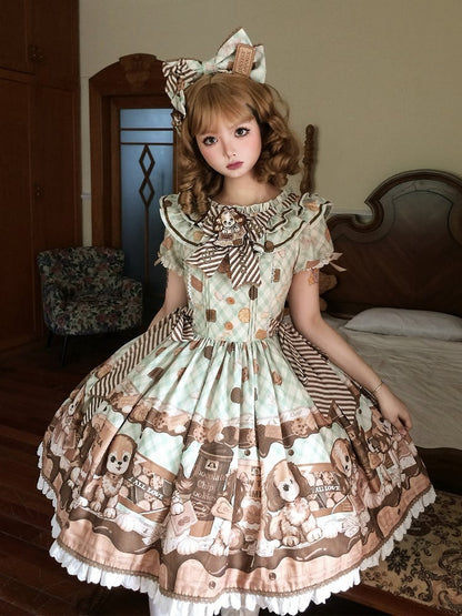 Süßes Lolita-Kleid mit kurzen Ärmeln in Grün von Puppy and Biscuit