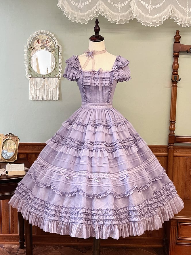 Rüschendetails und Lolita-Besätze Lila Klassisches Plisseekleid Elegant
