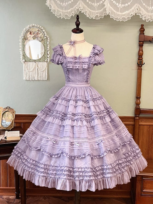 Rüschendetails und Lolita-Besätze Lila Klassisches Plisseekleid Elegant