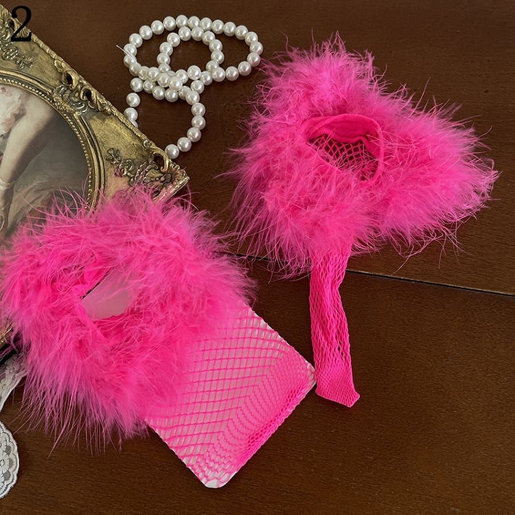 Asymmetrical Floral Bowknot Black Underknee Tights/Pink Fishnet Socks/Black Stockings Pattern Design Feather Pink