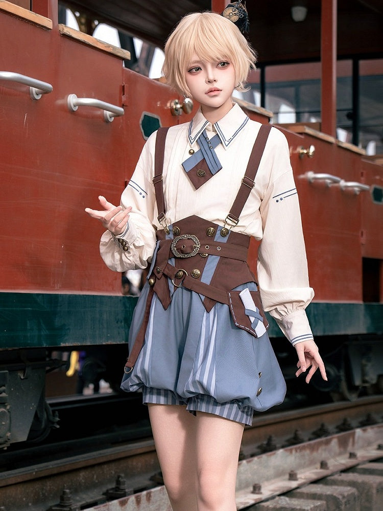 Striped Blue Prince Lolita Ruffle Bloomers - Unknown Star
