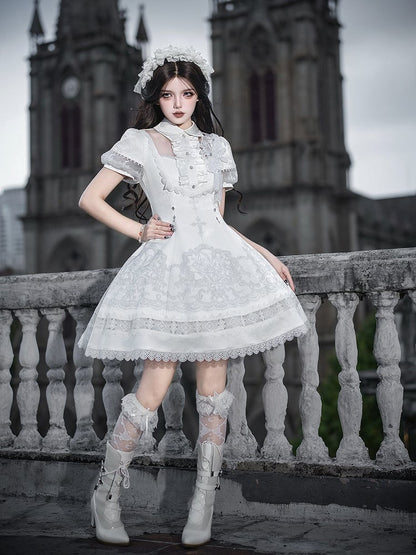 White Lily Embroidery Lace Gothic Lolita Dress - Unknown Star