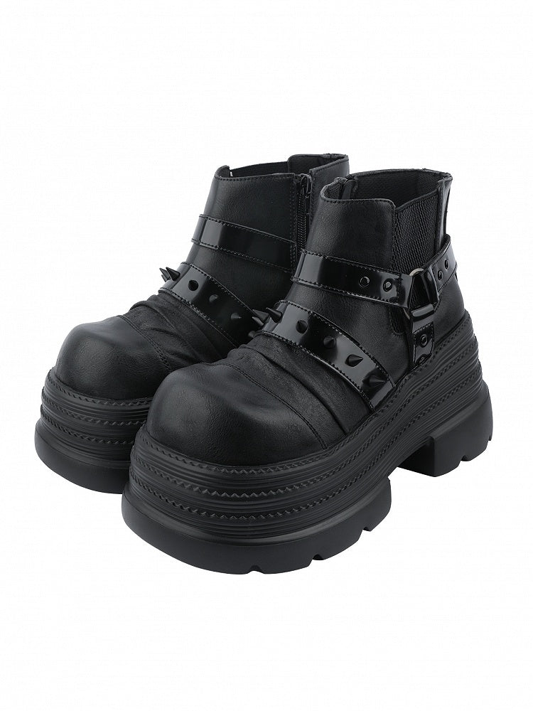 Sole Platform Details Rock and Punk Boots Black Ankle with Studded