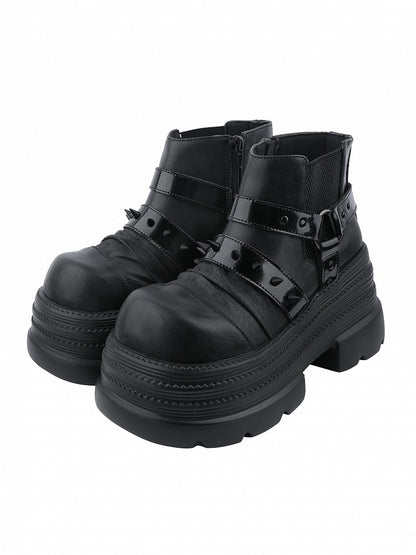 Sole Platform Details Rock and Punk Boots Black Ankle with Studded