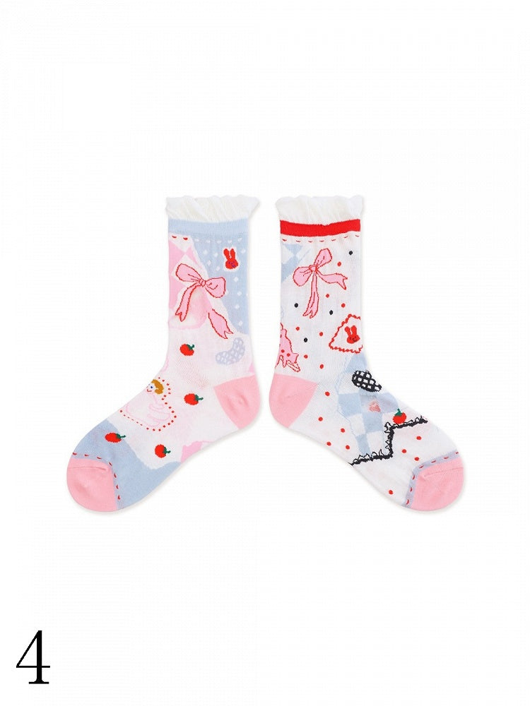 Manschettenoptionen Bunte Lolita Süße Socken Kalb 4 Rüschen