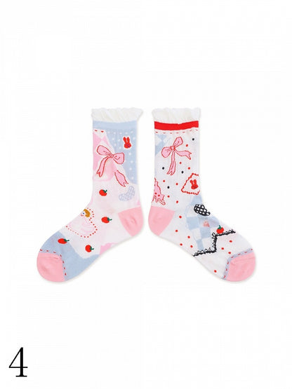 Manschettenoptionen Bunte Lolita Süße Socken Kalb 4 Rüschen