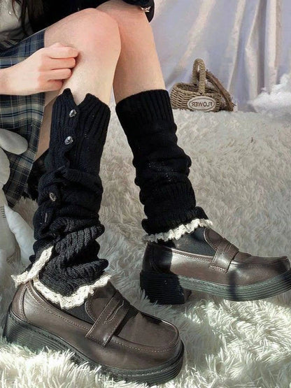 Knit Button Lace Leg Warmers - Sweet Lolita & Fairy Kei Accessory, 5 Colors