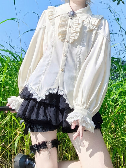 アプリコットのエレガントなポインテッドカラーの長袖シャツ