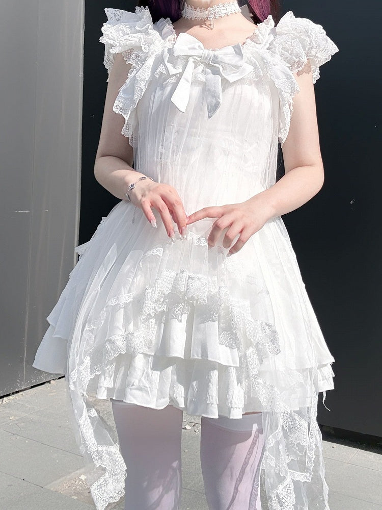 Ivory Landmine Trio: Camisole Dress, Asymmetric Tulle Overlay, Choker - Pink Rabbit
