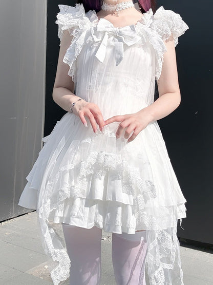 Ivory Landmine Trio: Camisole Dress, Asymmetric Tulle Overlay, Choker - Pink Rabbit