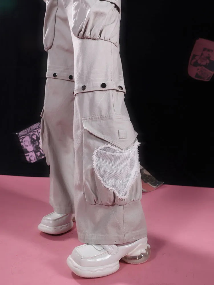 Abnehmbare Jeans-Nieten Cargo Grau Sternförmige Taschen