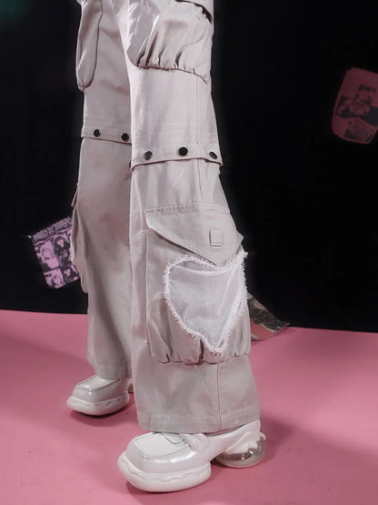 Abnehmbare Jeans-Nieten Cargo Grau Sternförmige Taschen