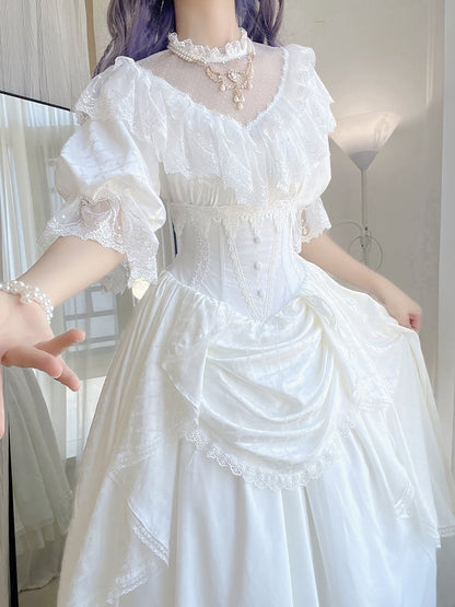 Weißer Korsettrock mit Knochen und hoher Taille, Aristokrat, Gothic, Lolita SK