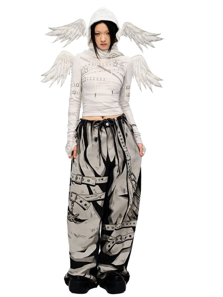 White Angel Wings Hatand Asymmetrical Hem Scarf