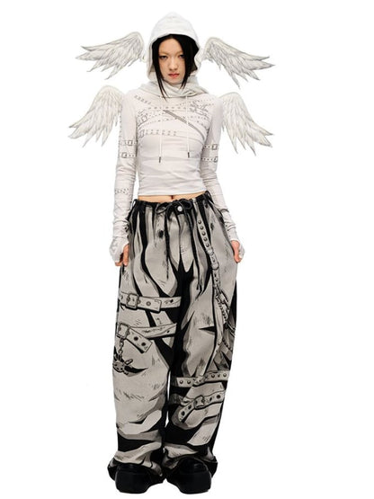 White Angel Wings Hatand Asymmetrical Hem Scarf