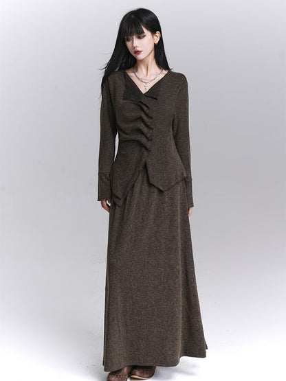 Ankle-Length Coffee Gothic Waist Skirt Elastic