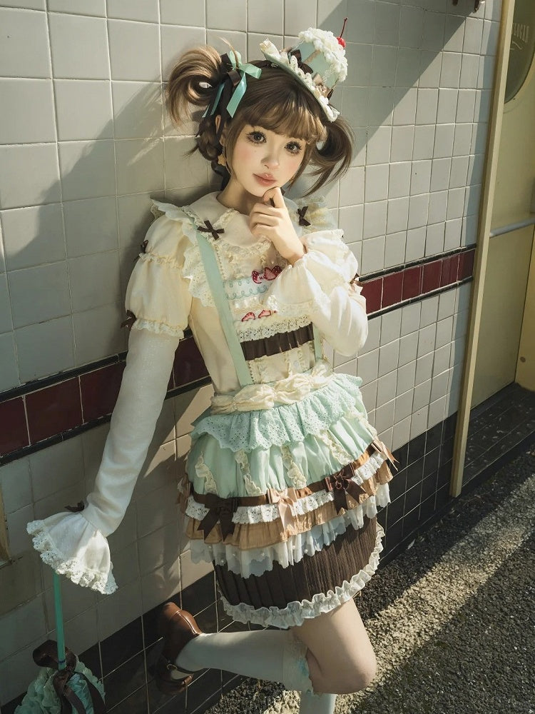 Bodice Sweet Mint Cupcake Overall Lolita Cake Hem Skirt Green Strawberry Chocolate Embroidery