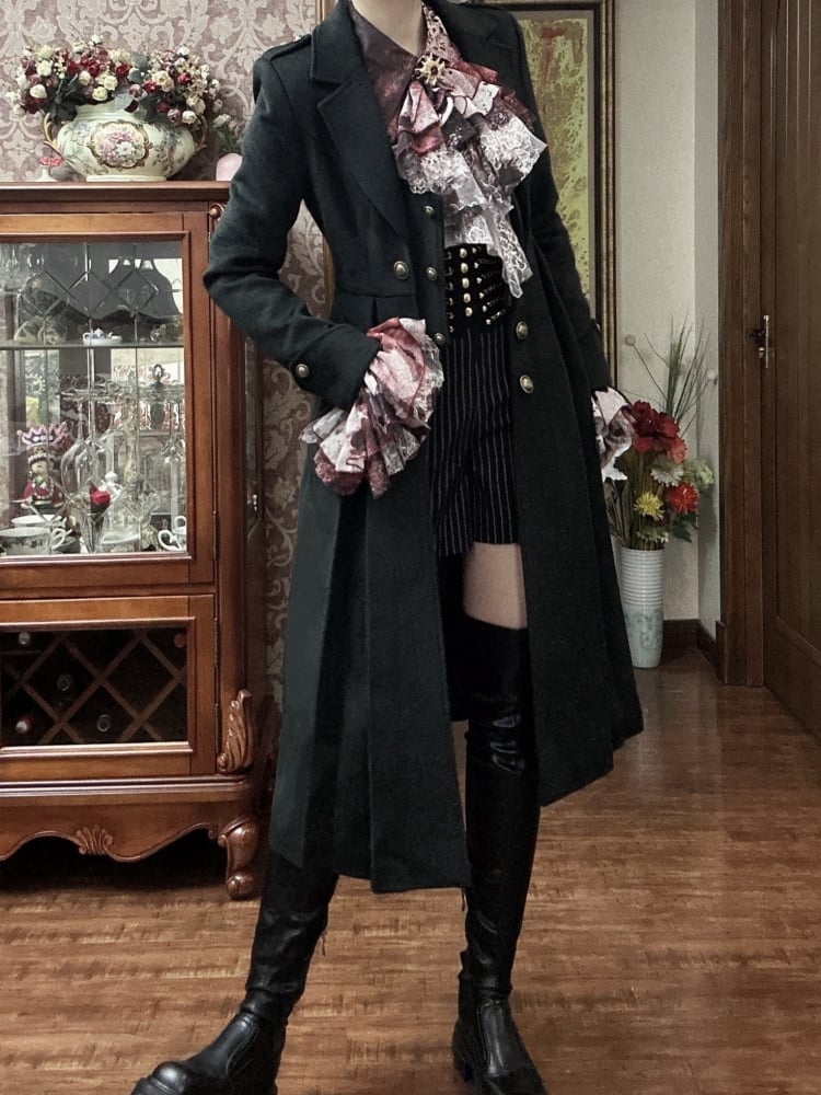 Dunkelgrüner Ouji Fashion Lolita Gothic Prince Winter Wollmantel