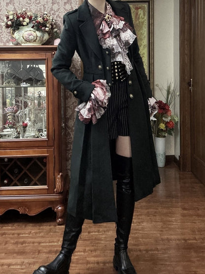 Dunkelgrüner Ouji Fashion Lolita Gothic Prince Winter Wollmantel