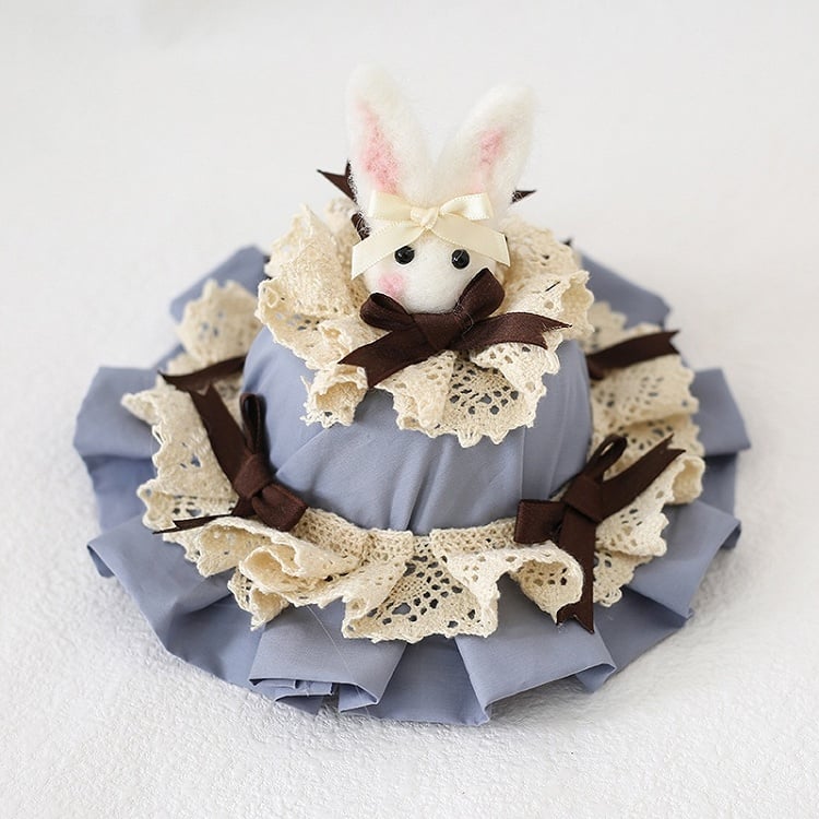 Decoration Hat Cute Green Lolita With Bunny Lace-trimmed Bowknot Dusty / Mini Brown Blue
