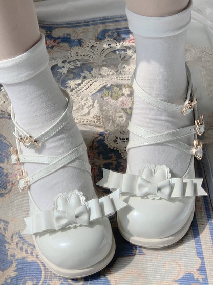 Detachable Lolita Mid-heel with Fastener Sweet White Mary Inspired Bunny Janes Accents Bow