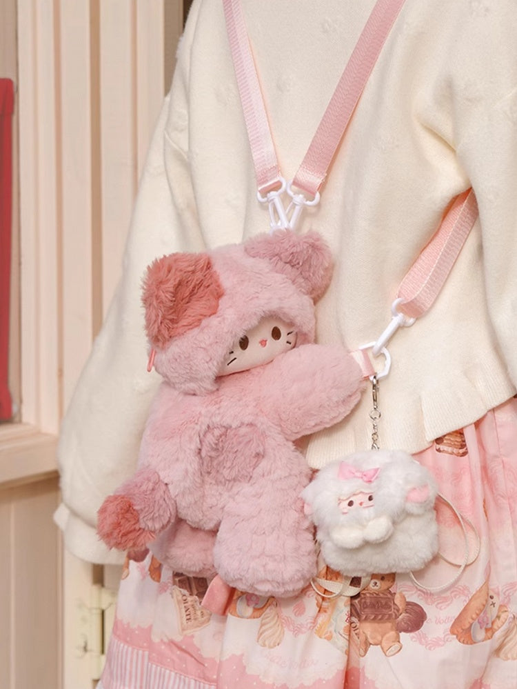 Pink Cute Kitty-shaped Plush Backpack Small/Middle/Large Size