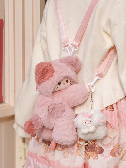 Pink Cute Kitty-shaped Plush Backpack Small/Middle/Large Size