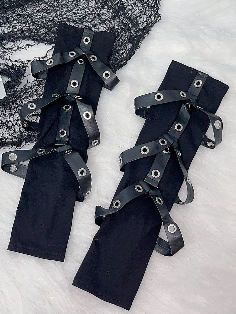 Schwarze Riemenhandschuhe PU-Design Punk