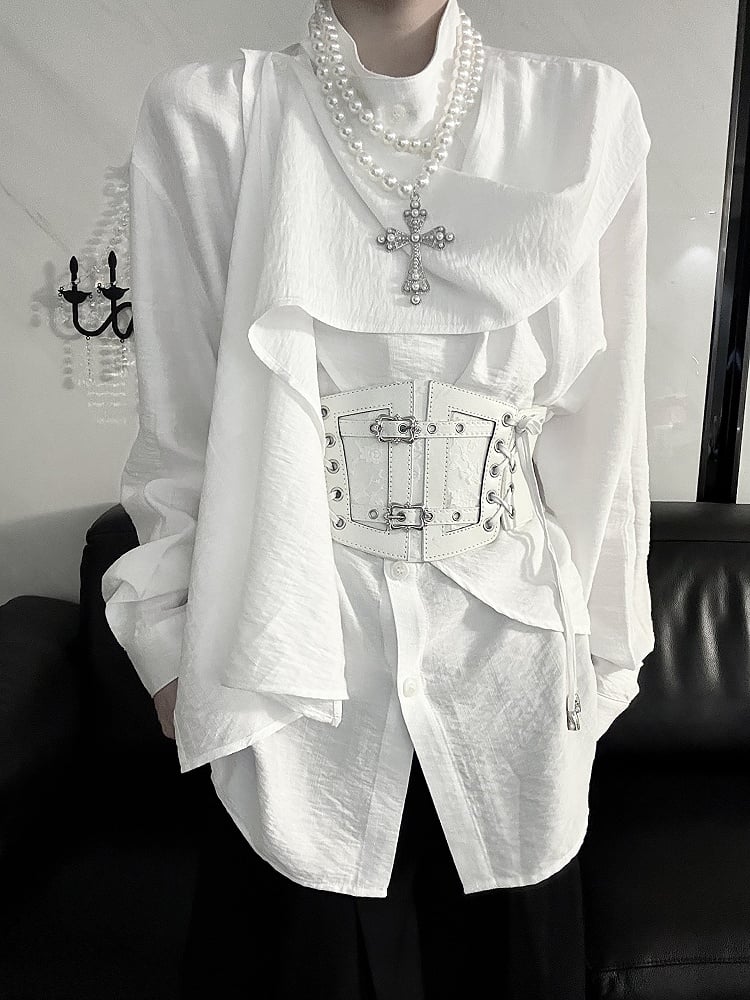 Top Neckline Scarf for Long Prince Spring Sleeve Lolita and - Summer Ouji White
