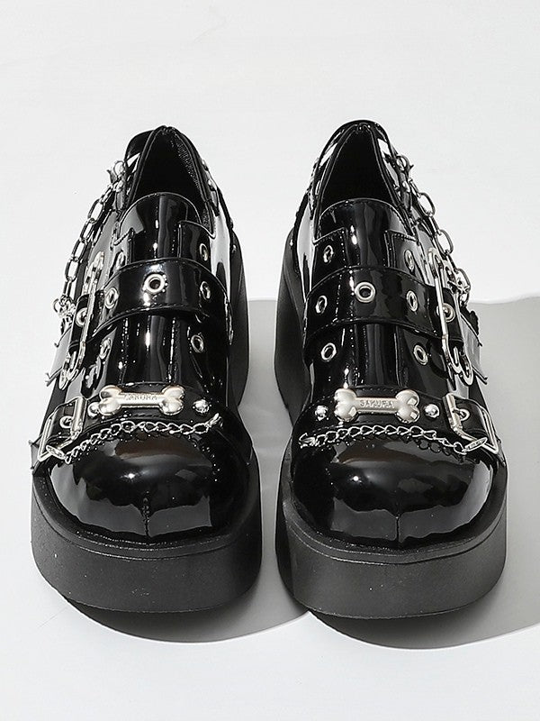 Black Chain Punk Platform Charm Shoes Polished Bone - Details