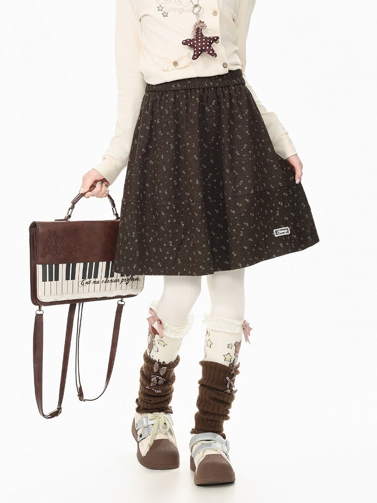 Retro Fall Kawaii Coffee Floral A Line Skirt Design - Languid Park
