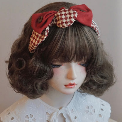 千鳥格子の赤い蝶結びのKCパターン