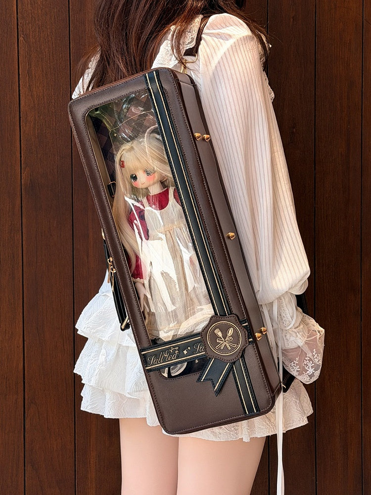Vintage Brown 1/4 Scale BJD Bag with Retro Design & Embroidered Details - Salt Tea