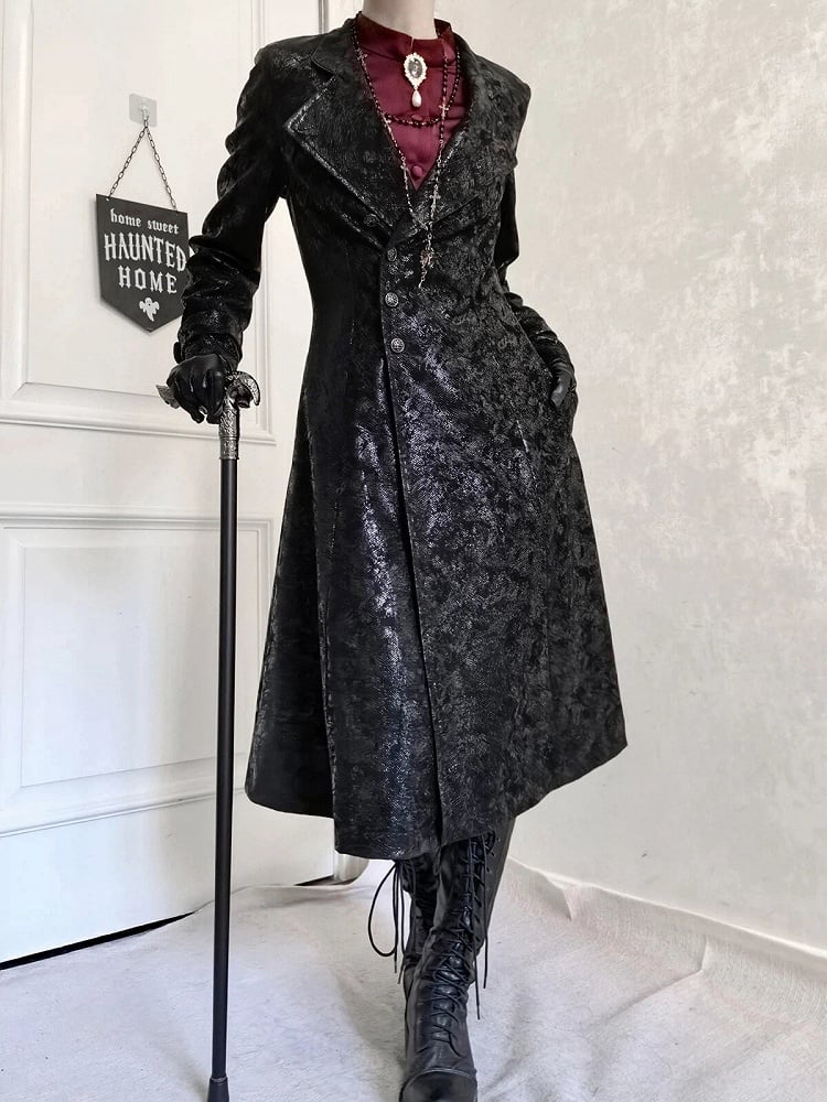 Spine Coat Ouji Collar Versatile Gothic Black Lizard Embroidery Fashion Back with