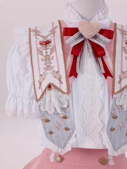 Detachable with Blue/Pink Lolita Collar Print Dark Rhinestone and Accents Lace