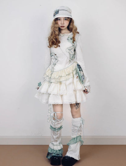 Lace Tiered with Vintag Beige Skirt Accents