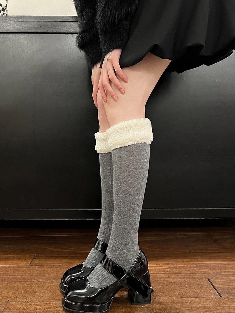 Plush Trim Ribbed Calf Socks in 4 Colors - ModaSwings