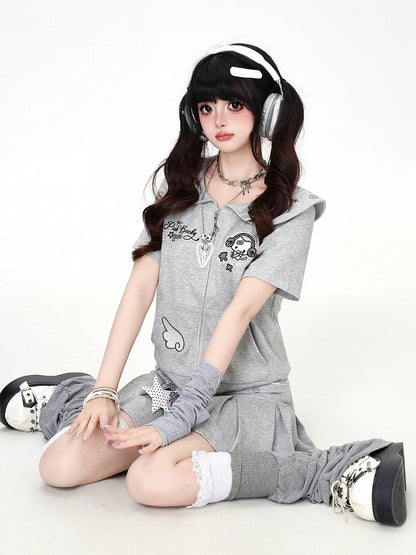 Gray Box-Pleated Otaku Mini Skirt - CRAZY GIRL