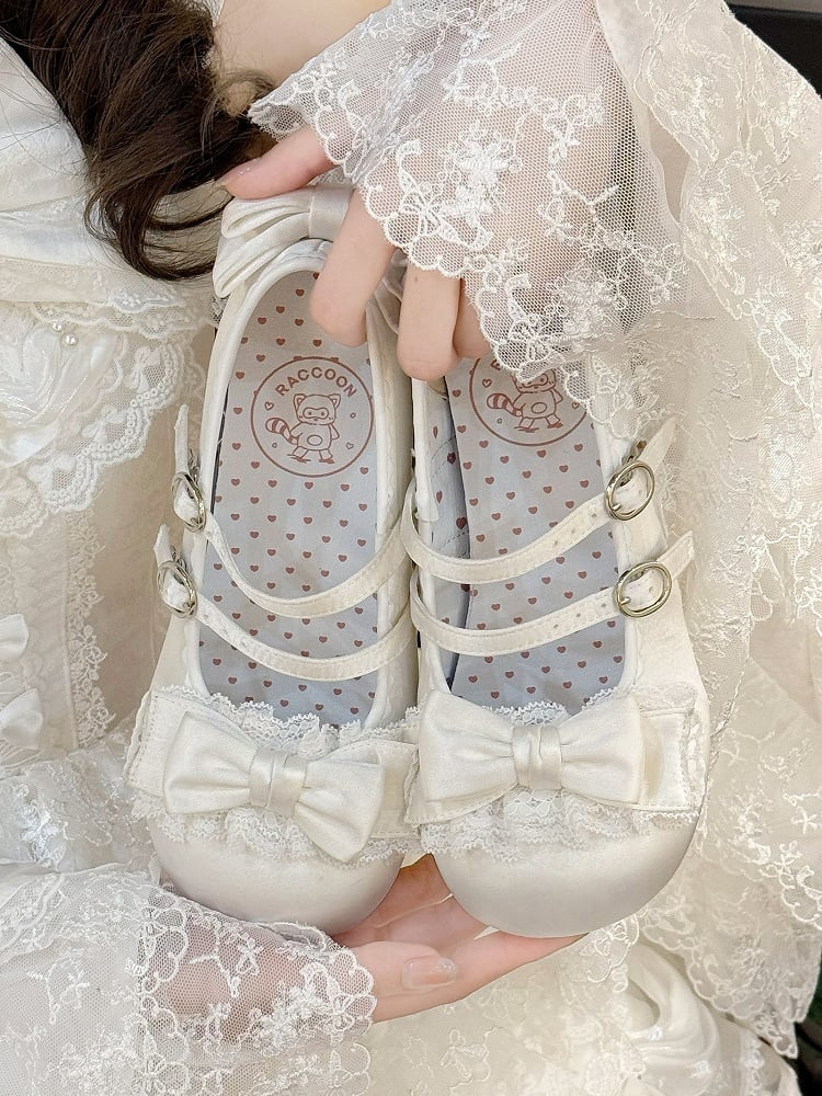 in Mary Mid-heel Sweet Janes Rüschen Lolita Spitze Weiß - Zart