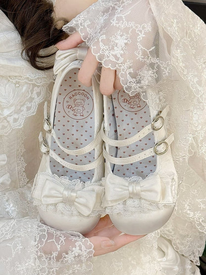 in Mary Mid-heel Sweet Janes Ruffle Lolita Lace White - Delicate