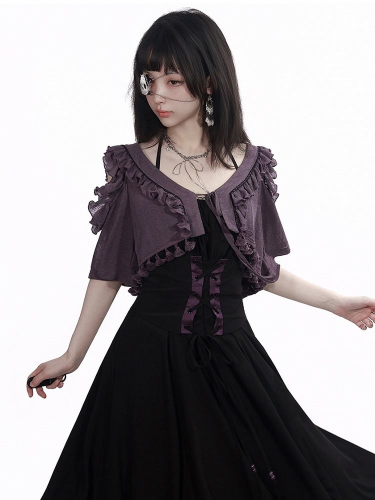Purple Cutout Shoulder Short Sleeve Knit Crop Top - PINK SAVIOR