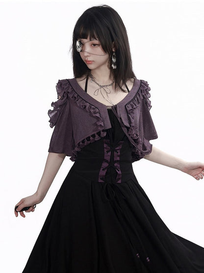 Purple Cutout Shoulder Short Sleeve Knit Crop Top - PINK SAVIOR